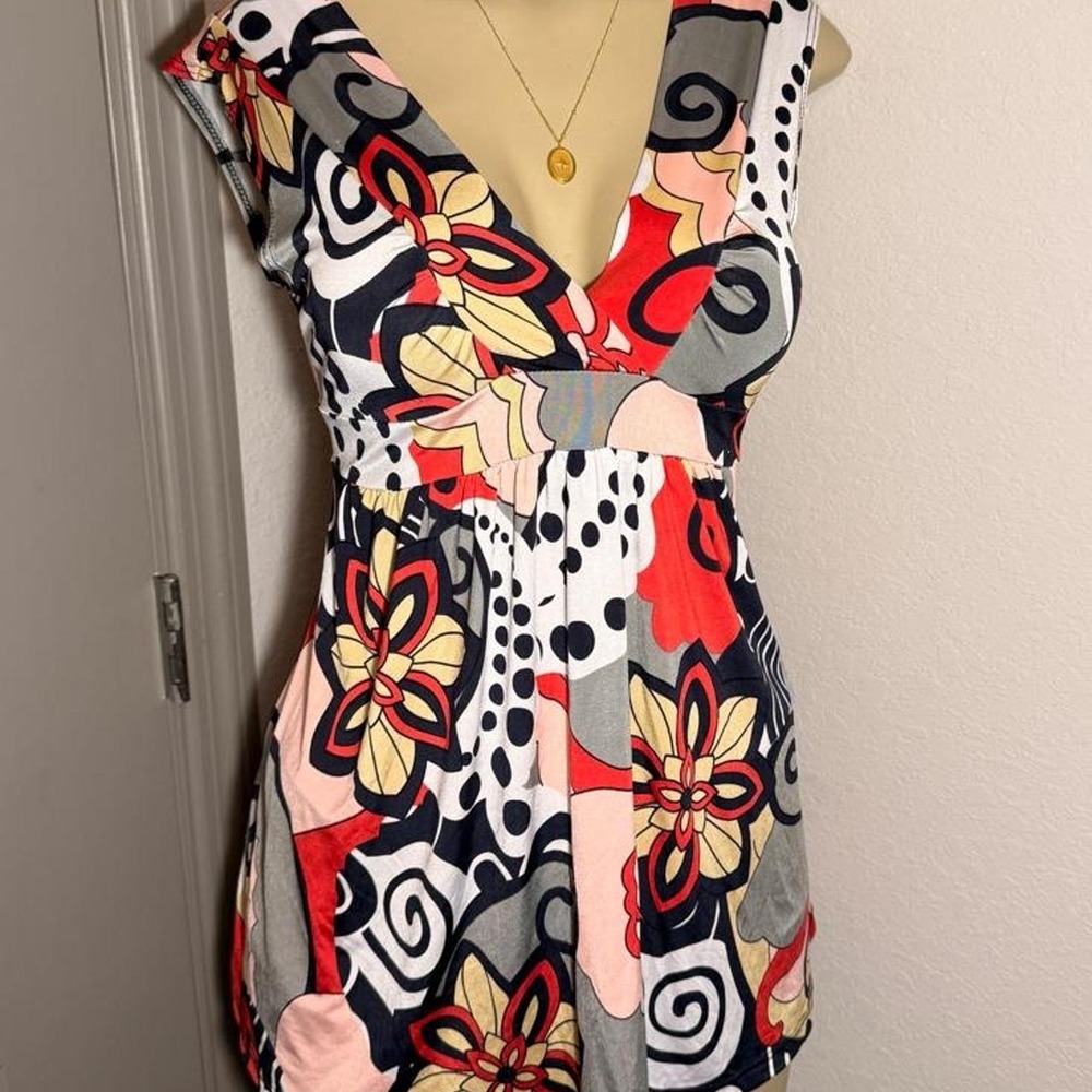 Exess floral print babydoll top with abstract print